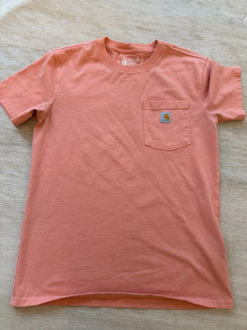 Carhartt Girls Pocket T-Shirt Coral Pink Loose Fit Size S 4-6